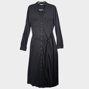 Soft Surroundings Black Button Front Shirt Maxi‎ Dress Women Size L Long Modest